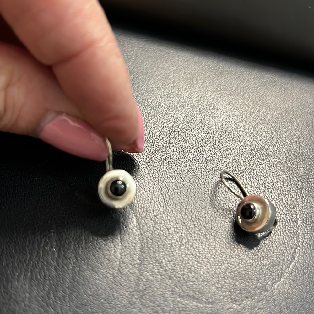 Sterling silver drop earrings with onyx.